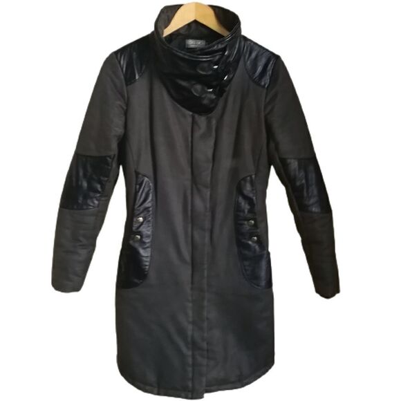 𝅺COKLUCH Winter Black & Grey Contemporary Zipper Front Long Coat Extra-Small - Picture 1 of 16